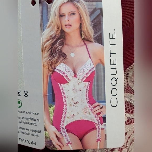 COQUETTE Plus Size Raspberry Lace floral Corset bustier, size 1x/2x - Picture 2 of 16